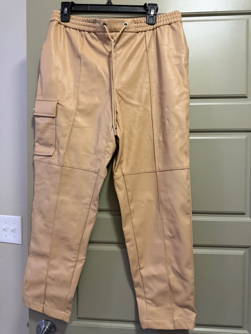 Calvin Klein Women's Nude Beige
Vegan Leather Pants (size 12) Elastic Waist